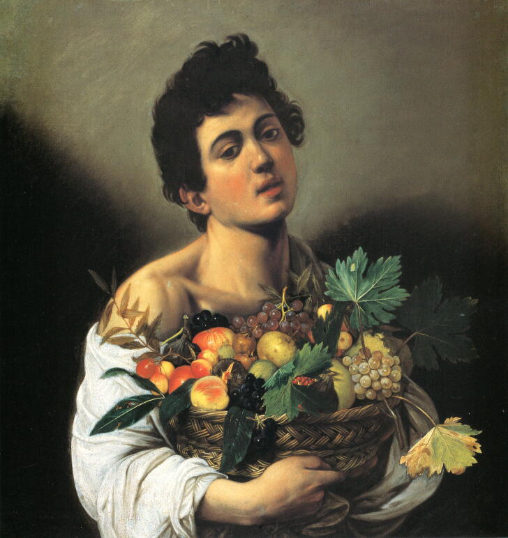 ライティングと構図の研究対象としたカラヴァッジョの名画「果物籠を持つ少年」。古典絵画の光の解釈を現代のポートレート撮影に応用するためのリファレンス。